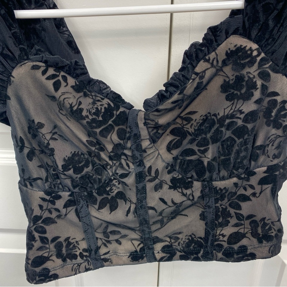 Floral Velvet Bralette Festival Whimsy Sexy Goth Top Crop Lacey Medium - Picture 8 of 8